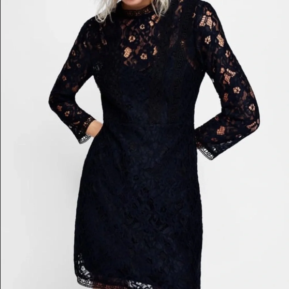 ZARA GUIPURE CONTRASTING LACE BLUE A-LINE DRESS BRAND NEW WITH TAGS LARGE - Picture 3 of 8